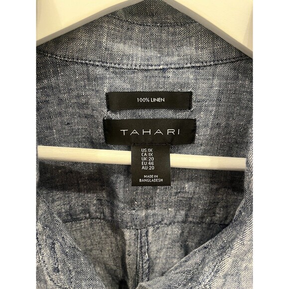 TAHARI BLUE 100% LINEN SHORT SLEEVE TUNIC SHIRT DRESS WOMEN SZ 1X - Picture 3 of 7